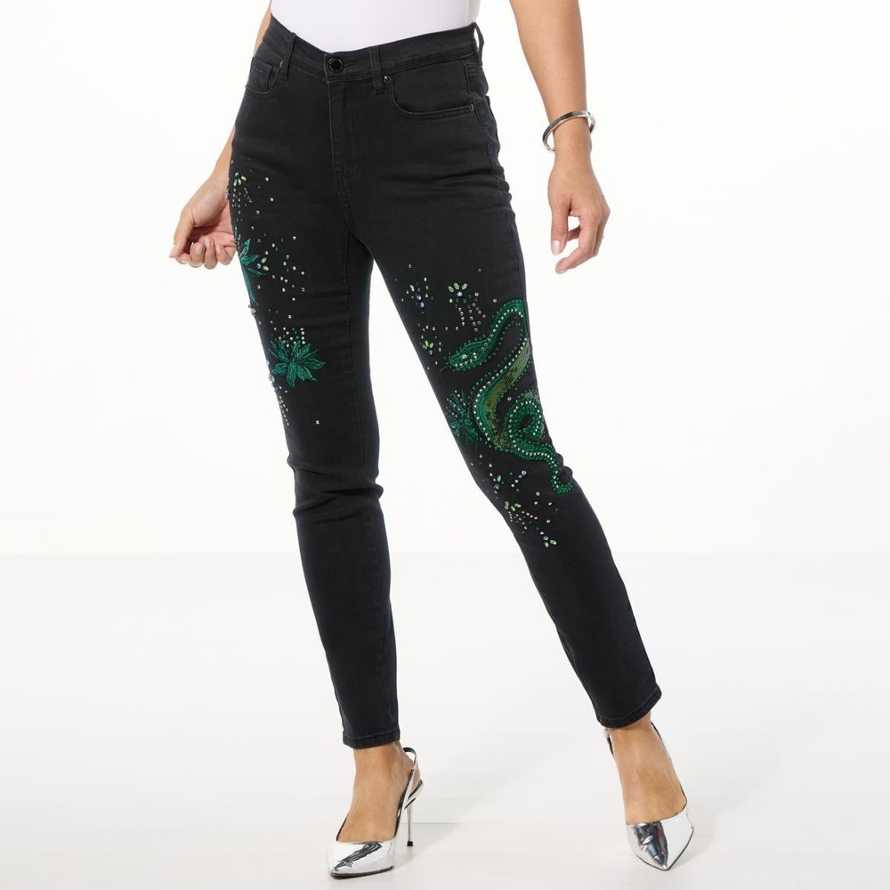 DG2 by Diane Gilman New Classic Stretch Legacy Embellished Skinny Jean in‎ Black